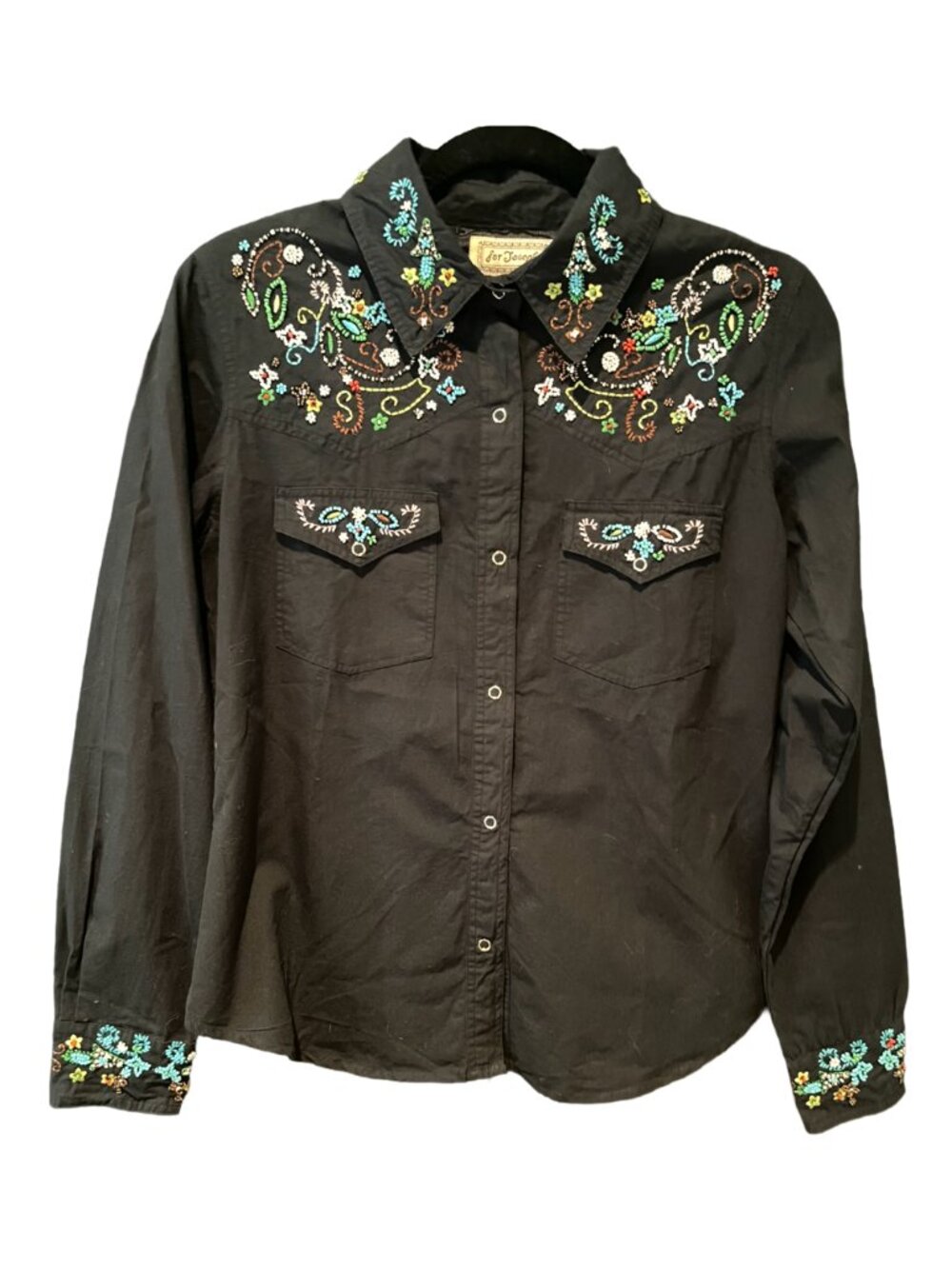Y2K "For Joseph" Women's Black Western Shirt Beaded & Embroidered | Size S